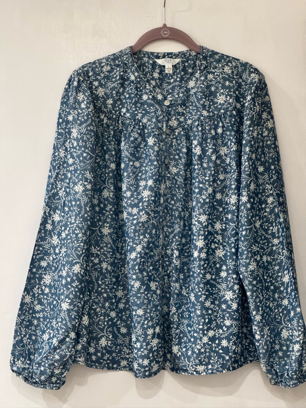Blue Floral Button-Front Women’s Blouse Size L - Picture 2 of 9
